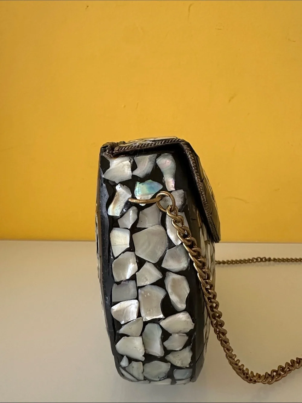 Handcrafted Moroccan Mosaic Flower Evening Boho Crossbody Bag in Blue and White